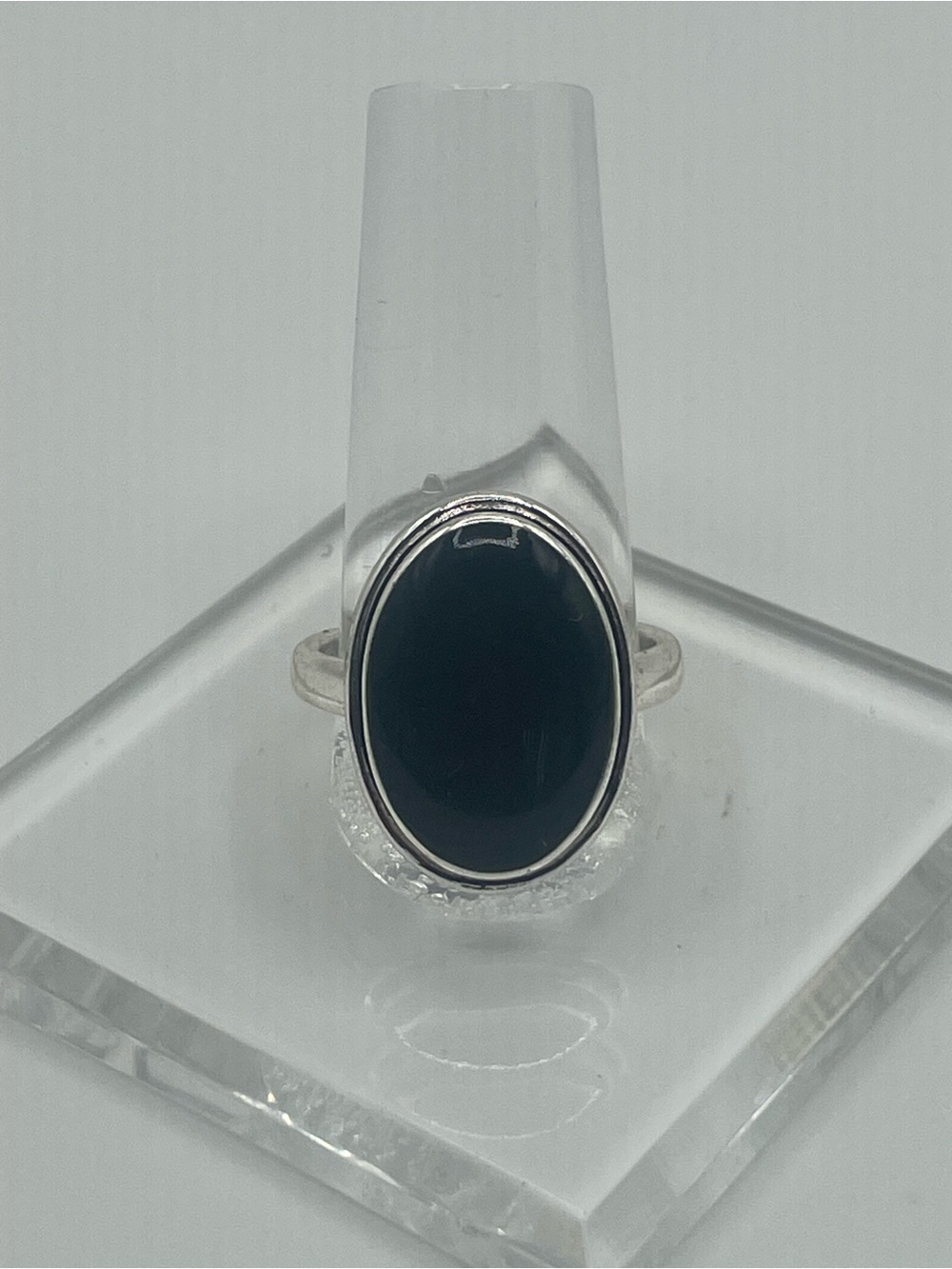 Silver Black Oval Ring Sz9